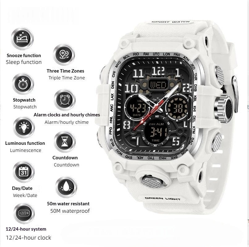 Square Digital Watch Waterproof Sports Countdown Timer Multifunctional Outdoor Hiking Wristwatch For Men