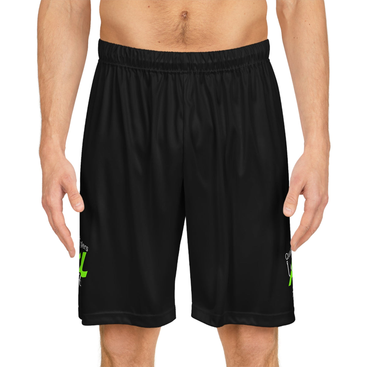 BLACK Fishing Logo Basketball Shorts — Royal Fishing AOP Athletic Shorts