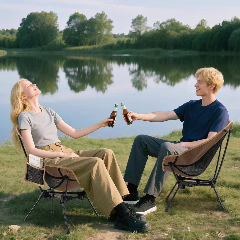 Portable Camping Chair with Compact Carrying Bag-Coffee