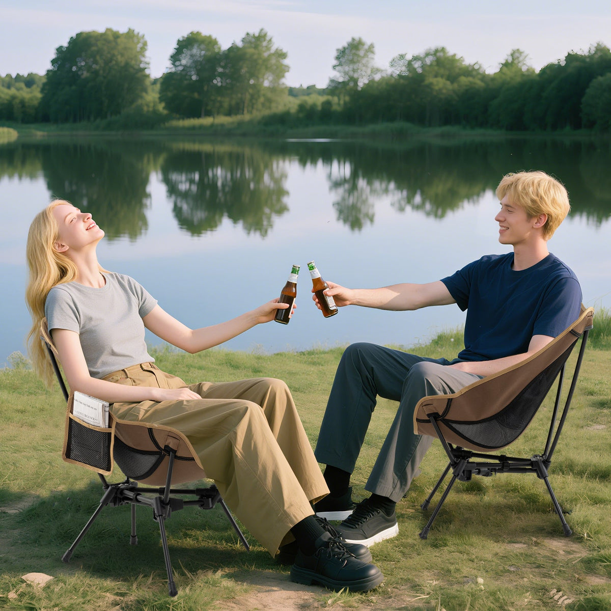 Portable Camping Chair with Compact Carrying Bag-Coffee