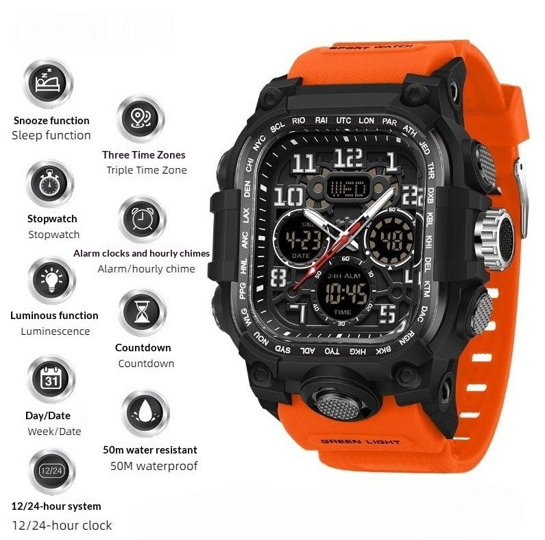 Square Digital Watch Waterproof Sports Countdown Timer Multifunctional Outdoor Hiking Wristwatch For Men