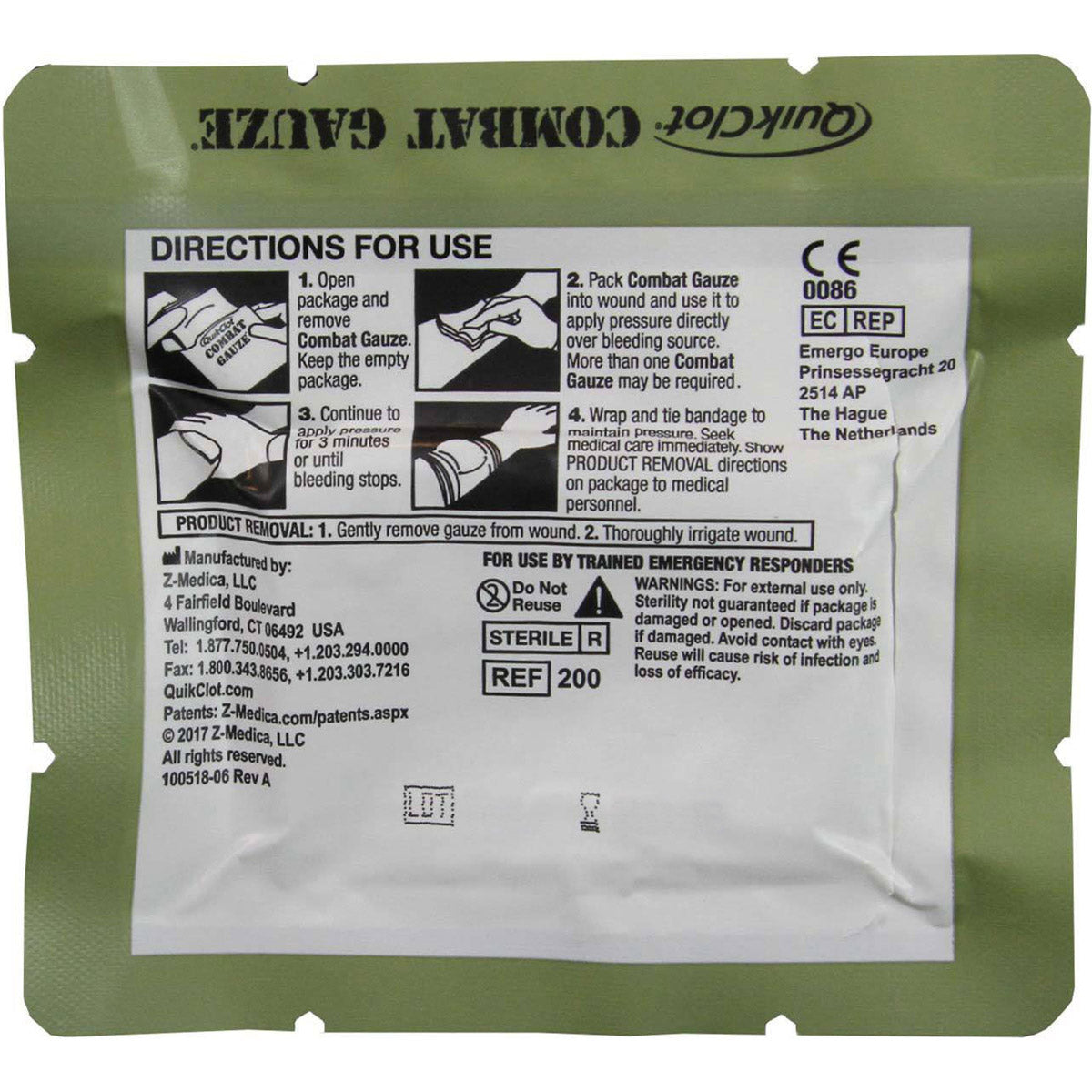 QuikClot Combat Gauze, Z-Fold, Military