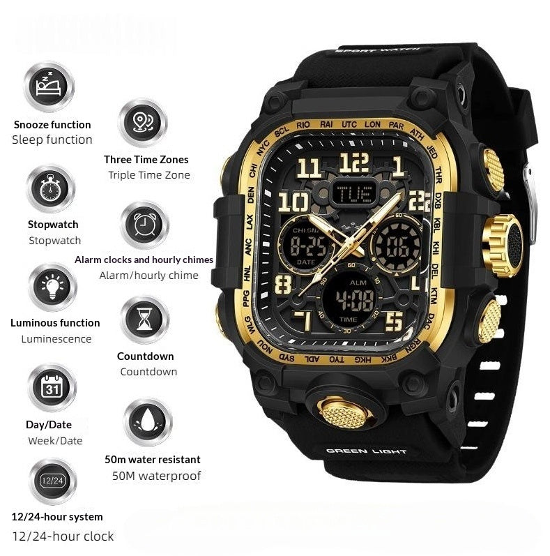 Square Digital Watch Waterproof Sports Countdown Timer Multifunctional Outdoor Hiking Wristwatch For Men