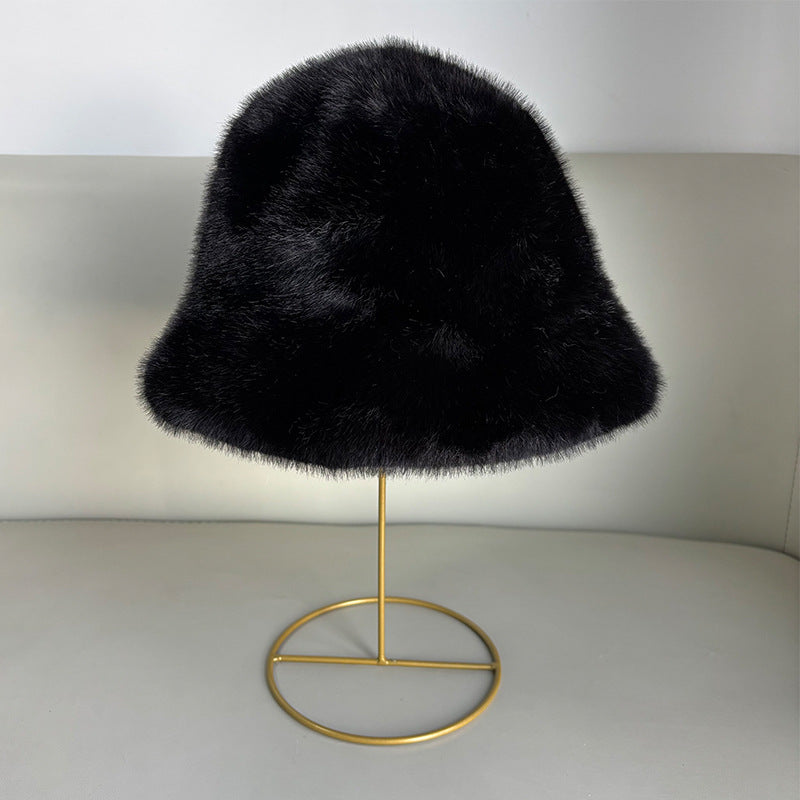 Pure Color Short-haired Plush Fishing Hat For Autumn And Winter, Korean Style, Versatile For Outdoor Activities, Warm And Protective For The Ears
