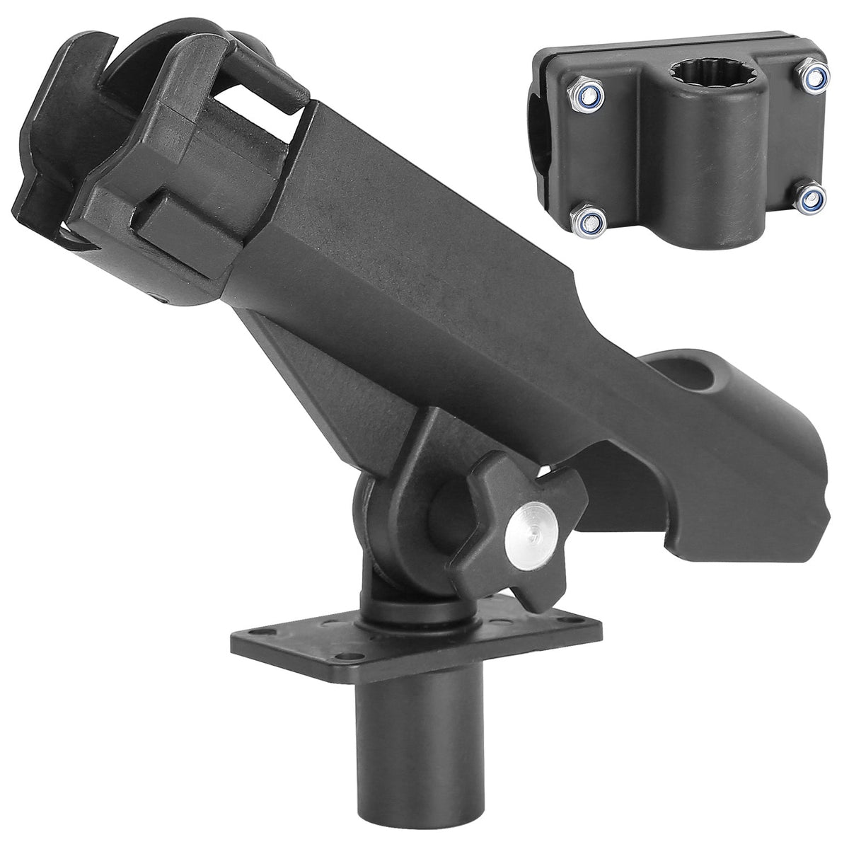 Boat Fishing Pole Rod Holder 360¡ Rotatable Kayak Side Rail Mount Adjustable Folding Rod Holder w/ Large Clamp