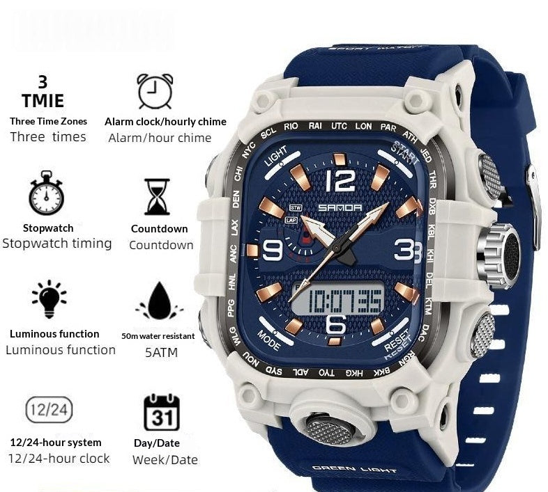 Square Digital Watch Waterproof Sports Countdown Timer Multifunctional Outdoor Hiking Wristwatch For Men