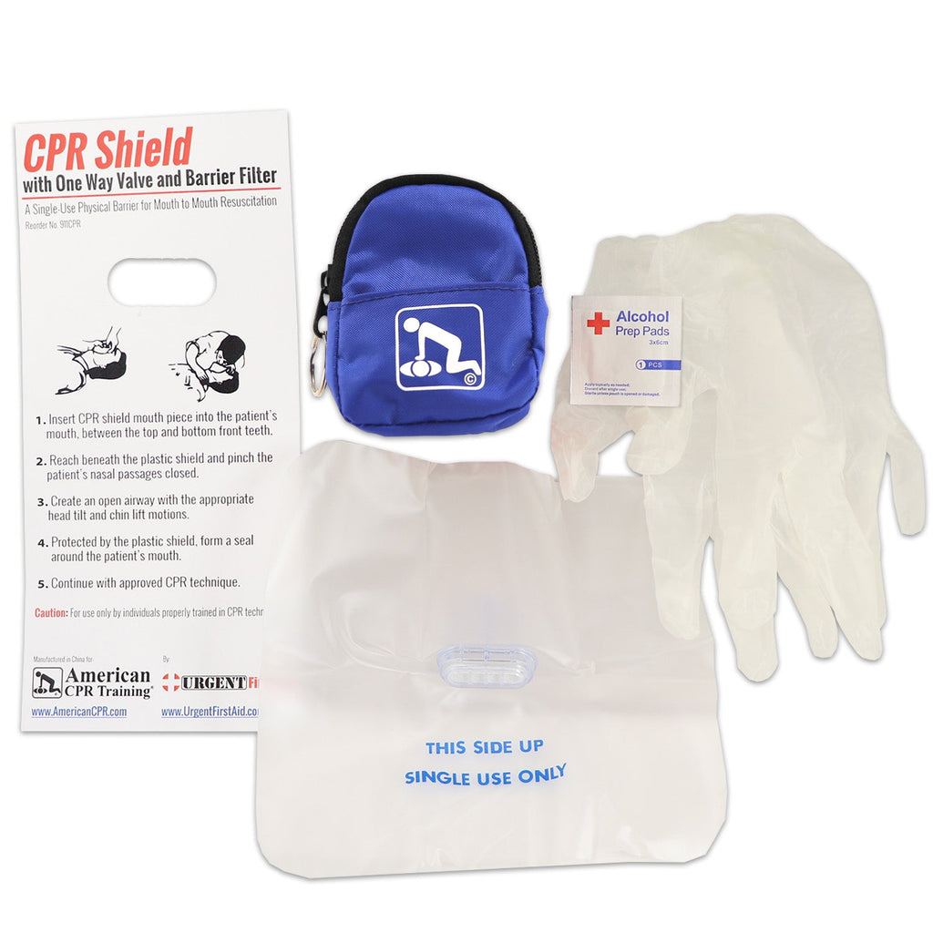 CPR Blue Beltloop Keychain Backpack with Faceshield, Gloves, and Cleansing Wipes