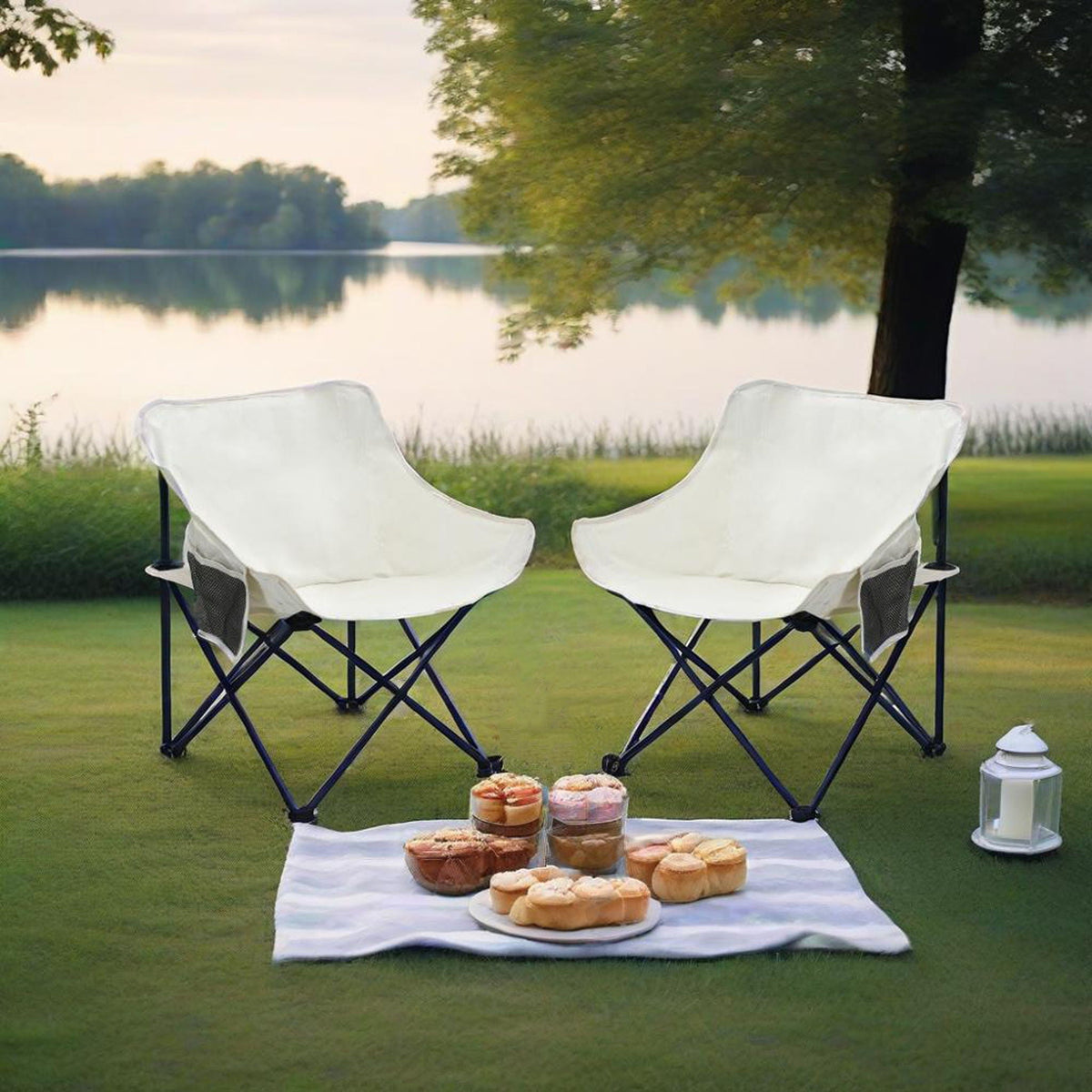 Portable Folding Camping Chairs with Carry Bag - Set of 2, Fabric - Beige or Black