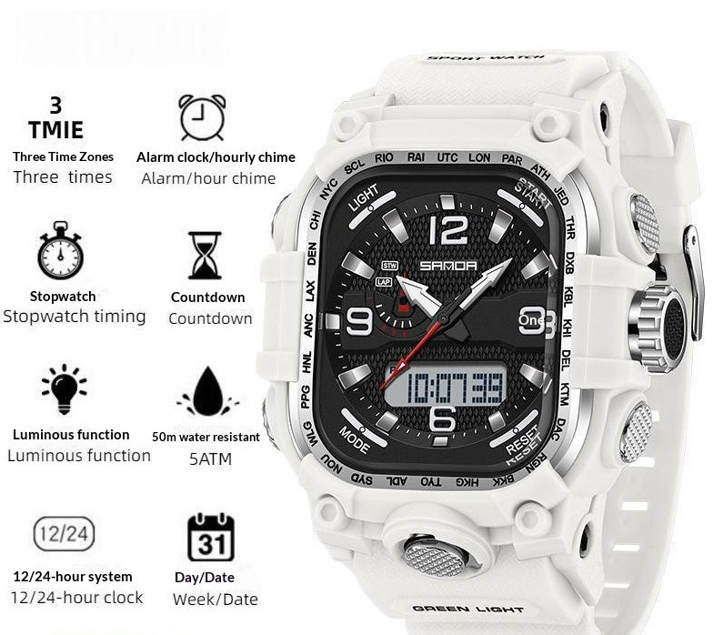 Square Digital Watch Waterproof Sports Countdown Timer Multifunctional Outdoor Hiking Wristwatch For Men