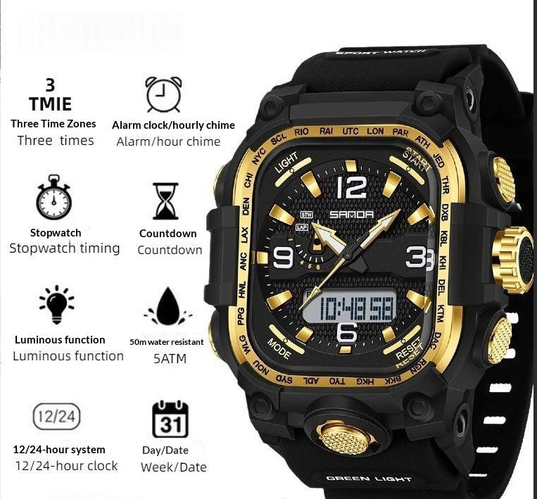 Square Digital Watch Waterproof Sports Countdown Timer Multifunctional Outdoor Hiking Wristwatch For Men