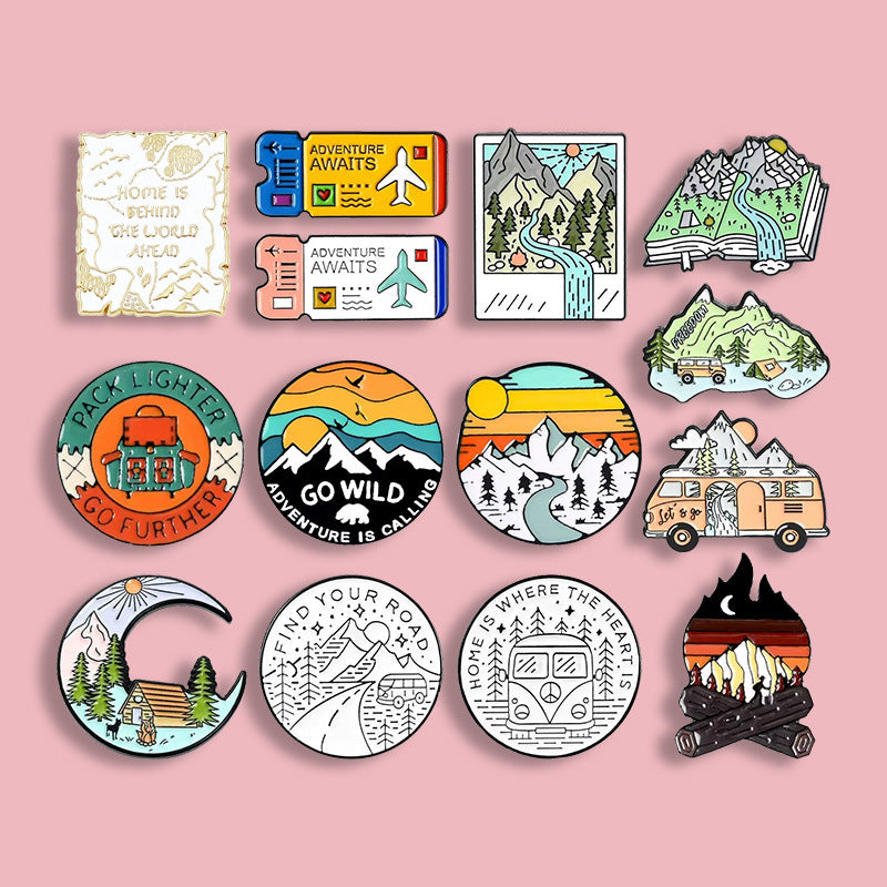 Travel Landscape Camping Themed Metal Brooch