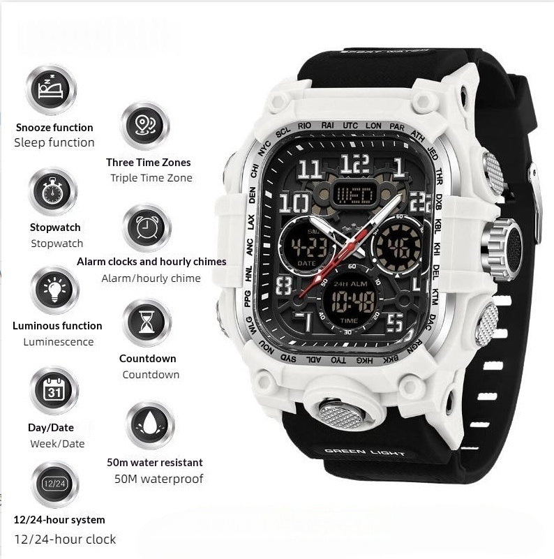 Square Digital Watch Waterproof Sports Countdown Timer Multifunctional Outdoor Hiking Wristwatch For Men