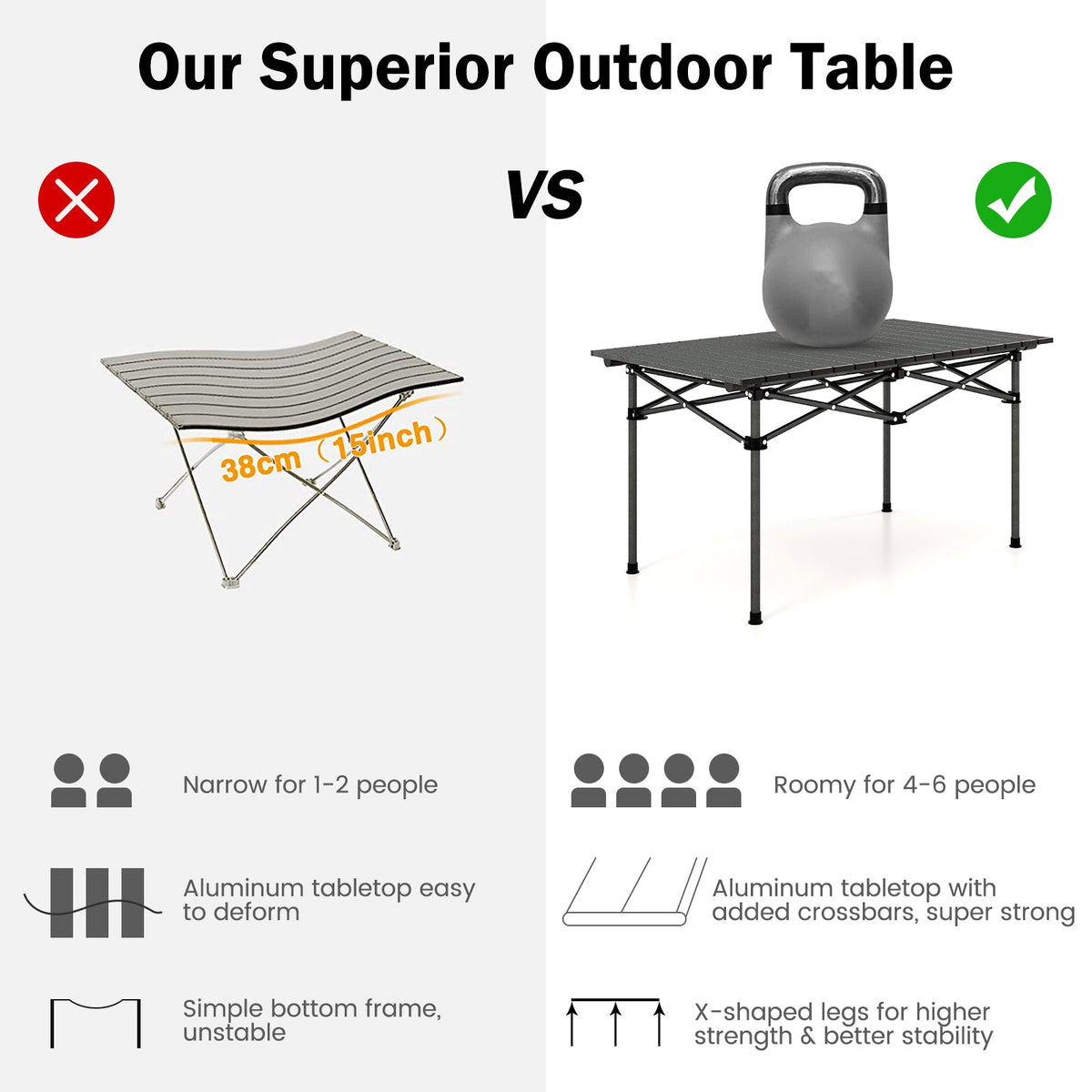 Aluminum Camping Table for 4-6 People with Carry Bag-Black