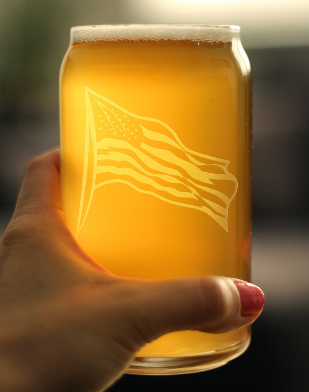 American Flag Beer Can Pint Glass - Patriotic Gift for American Men & Women - 16 oz Drinking Glasses