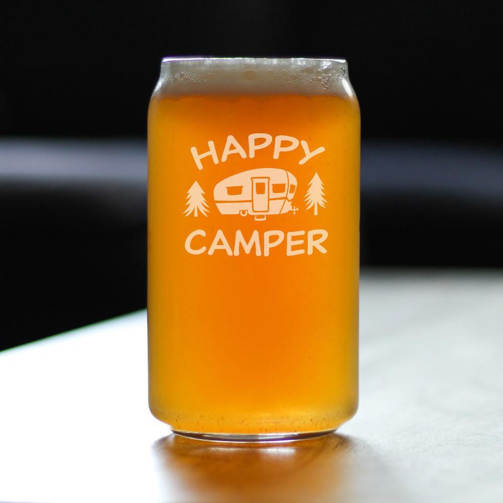 Happy Camper - Beer Can Pint Glass - Fun RV Gifts for Men & Women Who Love Drinking & Camping - 16 oz