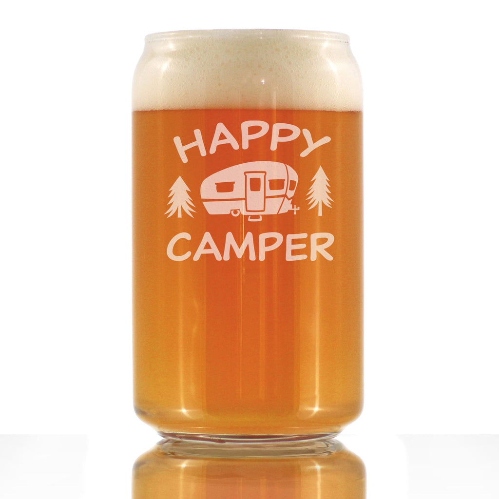 Happy Camper - Beer Can Pint Glass - Fun RV Gifts for Men & Women Who Love Drinking & Camping - 16 oz
