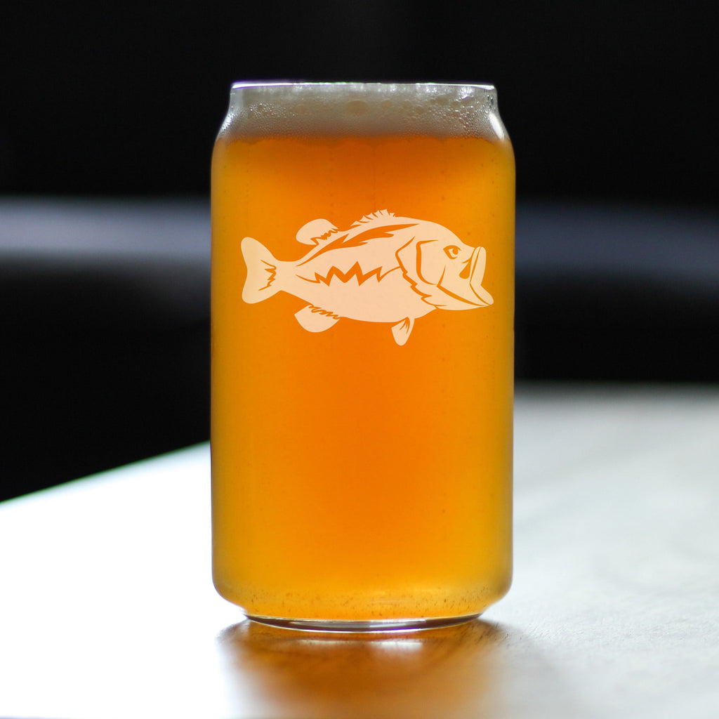 Largemouth Bass - Beer Can Pint Glass - Bass Fishing Gifts for Fisherman - Fun Fish Cups & Lake House Decor - 16 oz