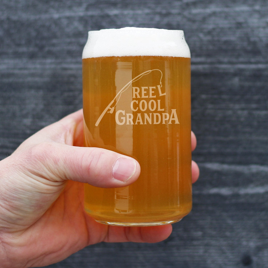 Reel Cool Grandpa - Beer Can Pint Glass - Funny Fishing Gifts for Fisherman Grandfather - Fun Fish 16 oz Cups