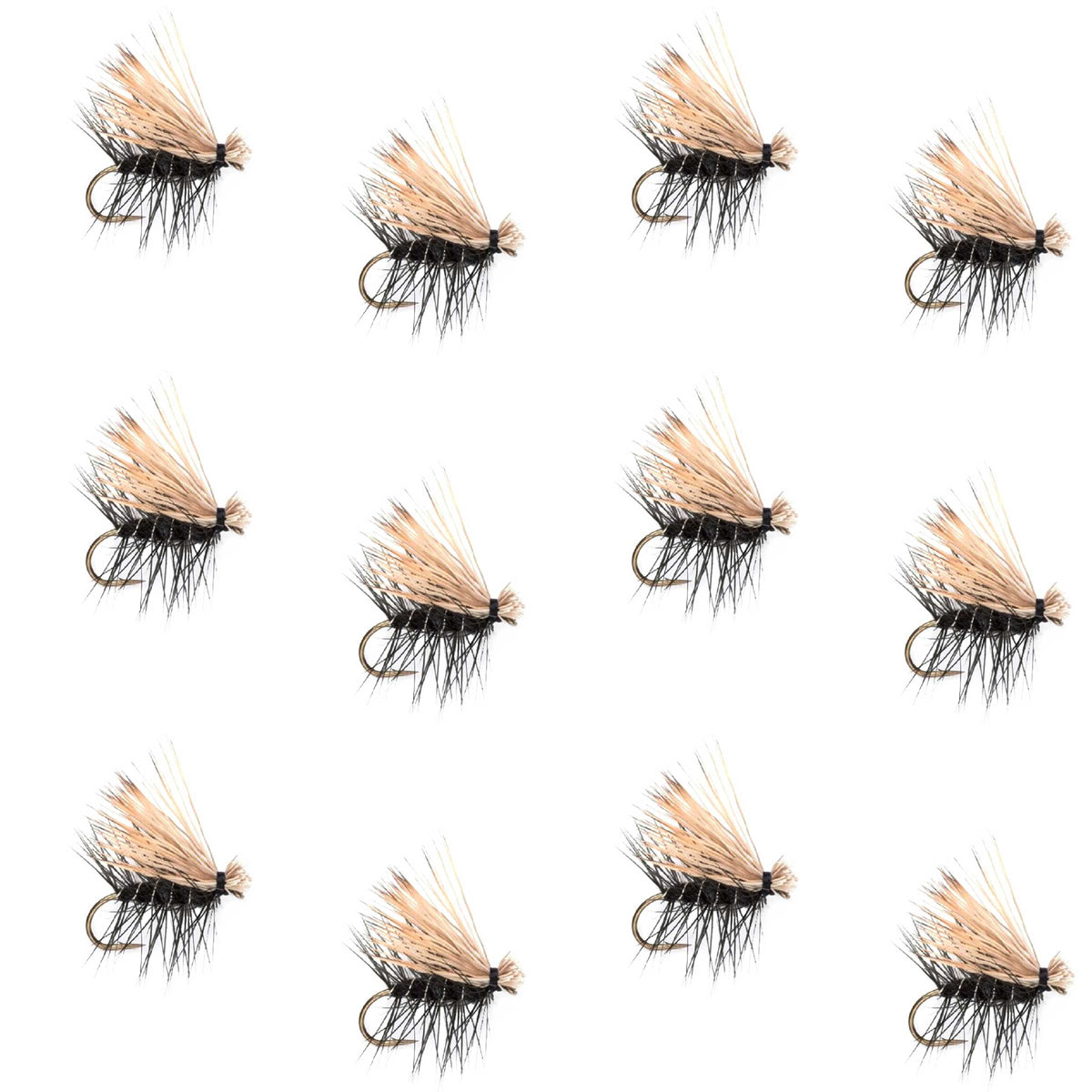 Black Elk Hair Caddis Classic Trout Dry Fly - 12 Flies Size 12