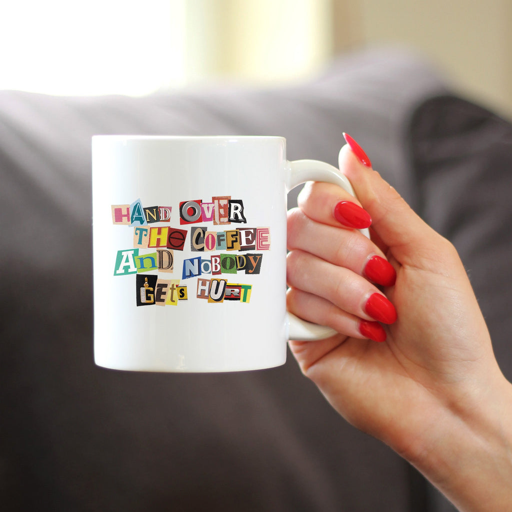 Coffee Ransom Note Coffee Mug - Funny Sarcastic Coffee Mug Gifts for Coffee Lovers - Large 15oz & 11oz White Ceramic Mugs