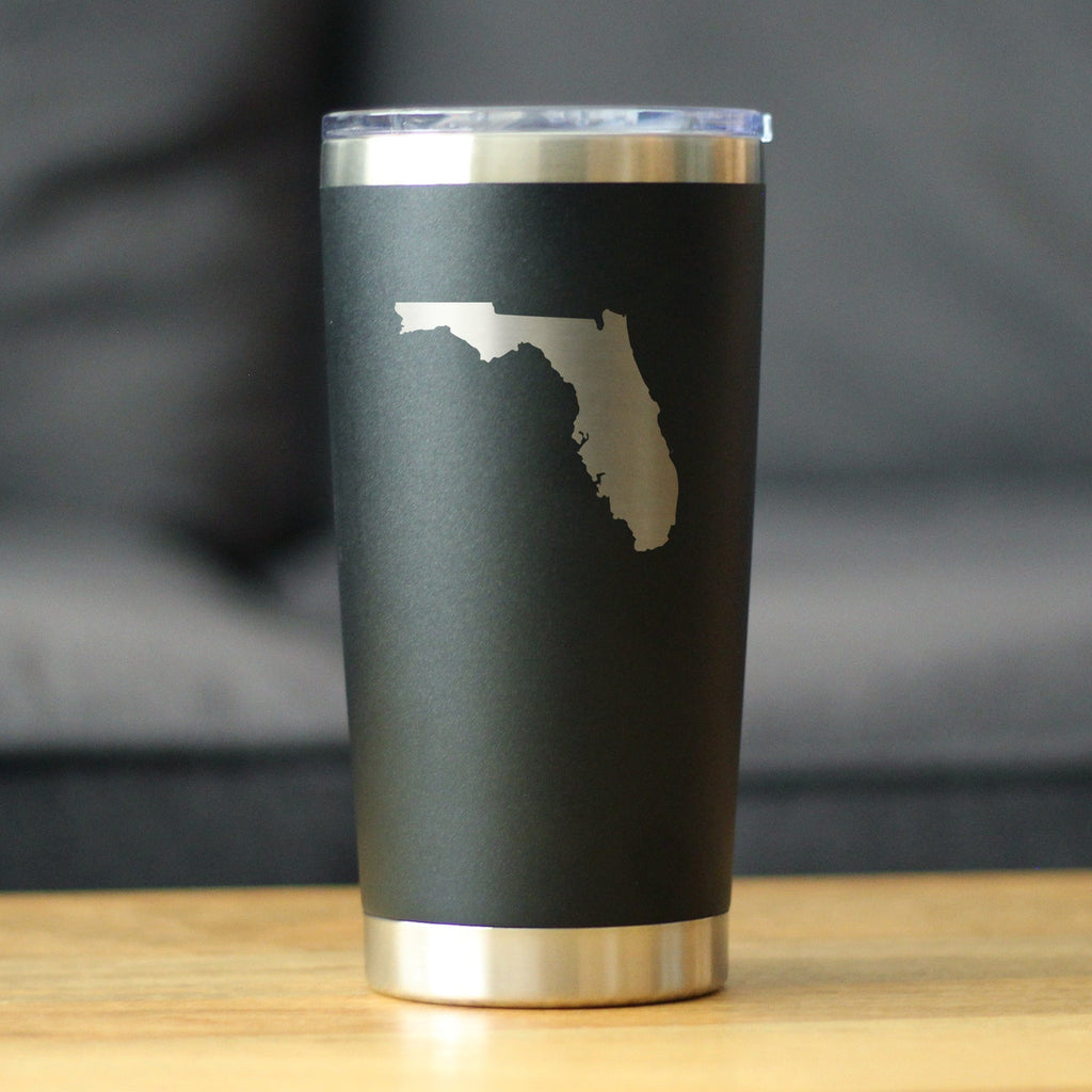 Florida State Outline - Insulated Coffee Tumbler Cup with Sliding Lid - Stainless Steel Coffee Mug - State Themed Outdoor Camping Gifts For Floridians