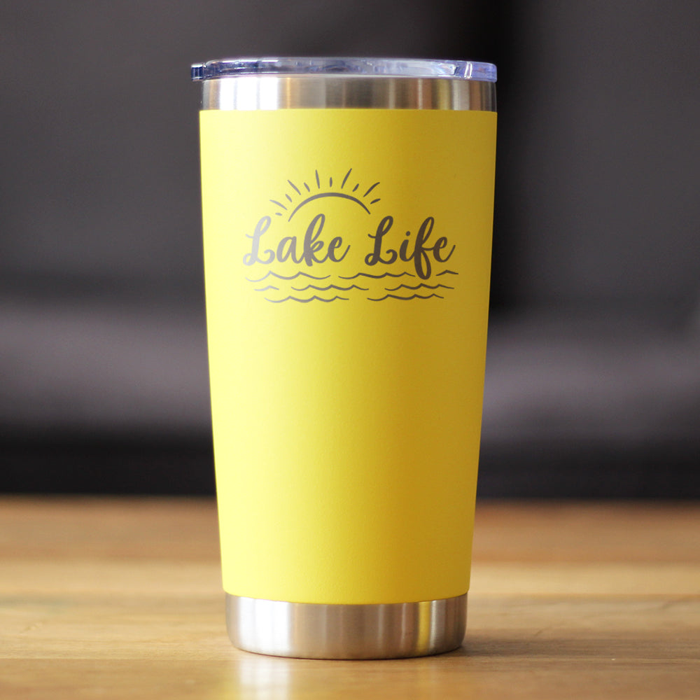 Lake Life - Insulated Coffee Tumbler Cup with Sliding Lid - Stainless Steel Insulated Mug - Cute Outdoor Camping Mug and Lake House Decor