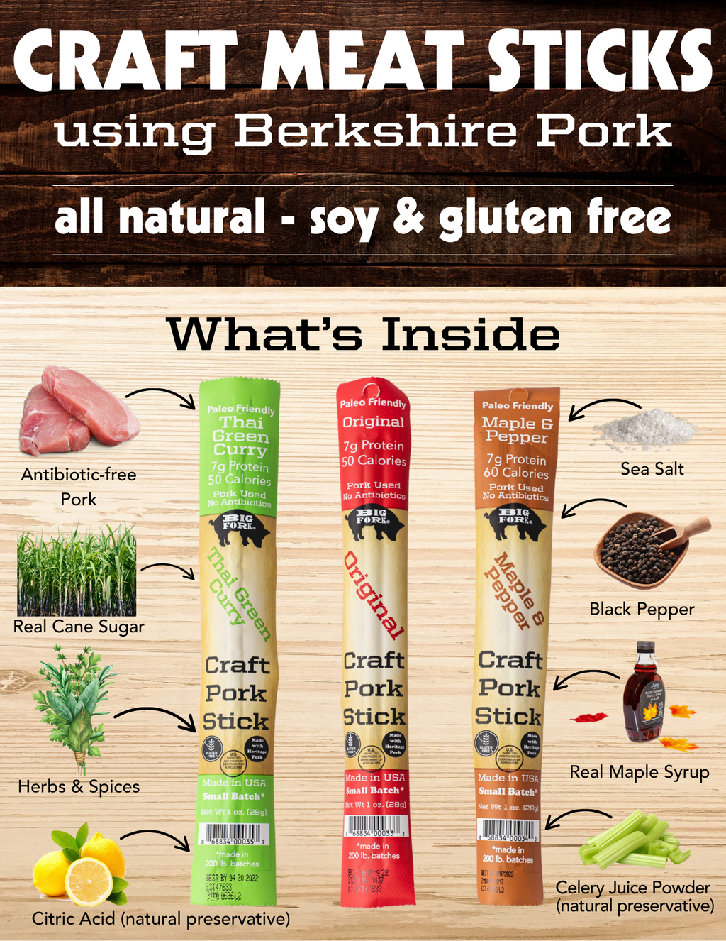 Craft Pork Snack Stick Collection (60 Sticks Total)