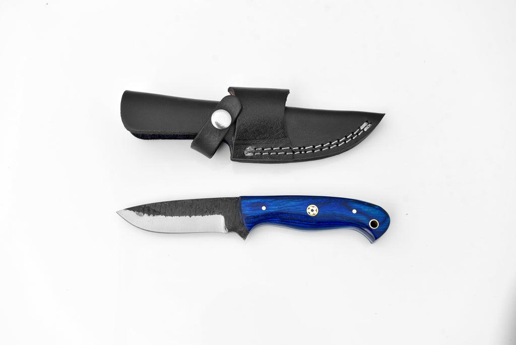 Titan Azura Custom knife/ hunting knife/ Carbon steel skinning knife/ camping/ utility knife with Blue Diamond Wood handle TC-012