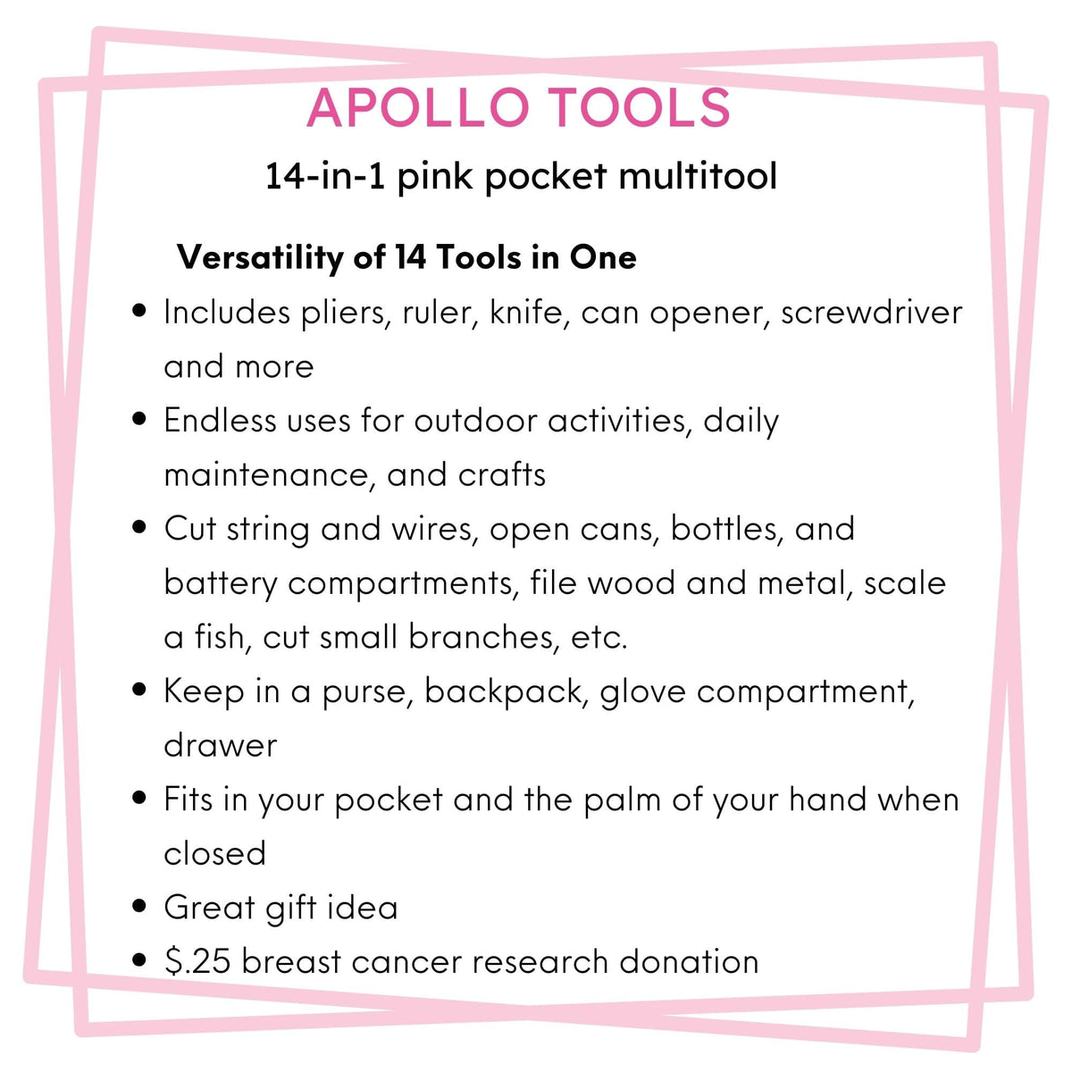 14-in-1 Pink High-Quality Pocket Multitool Pliers. Great for Outdoors, Camping, Fishing  --DT5015P