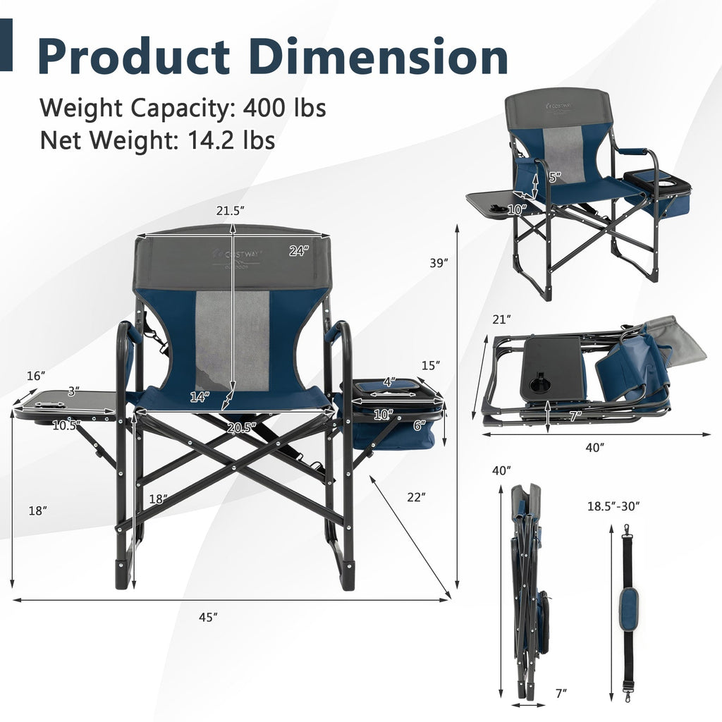 Folding Camping Directors Chair with Cooler Bag and Side Table