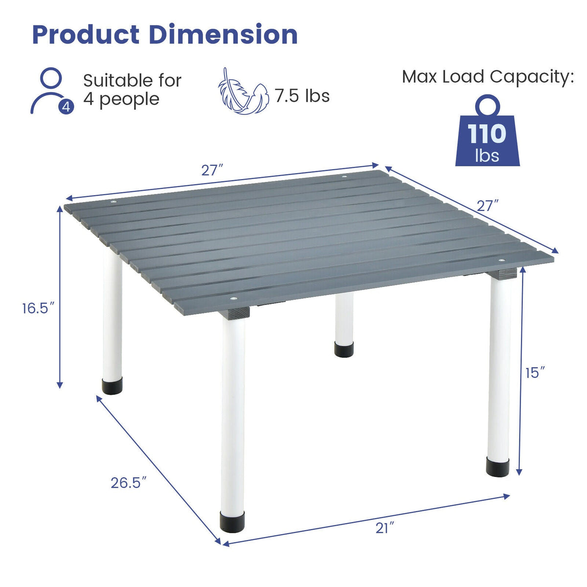 Folding Outdoor Camping Table with Carrying Bag for Picnics and Party-Gray