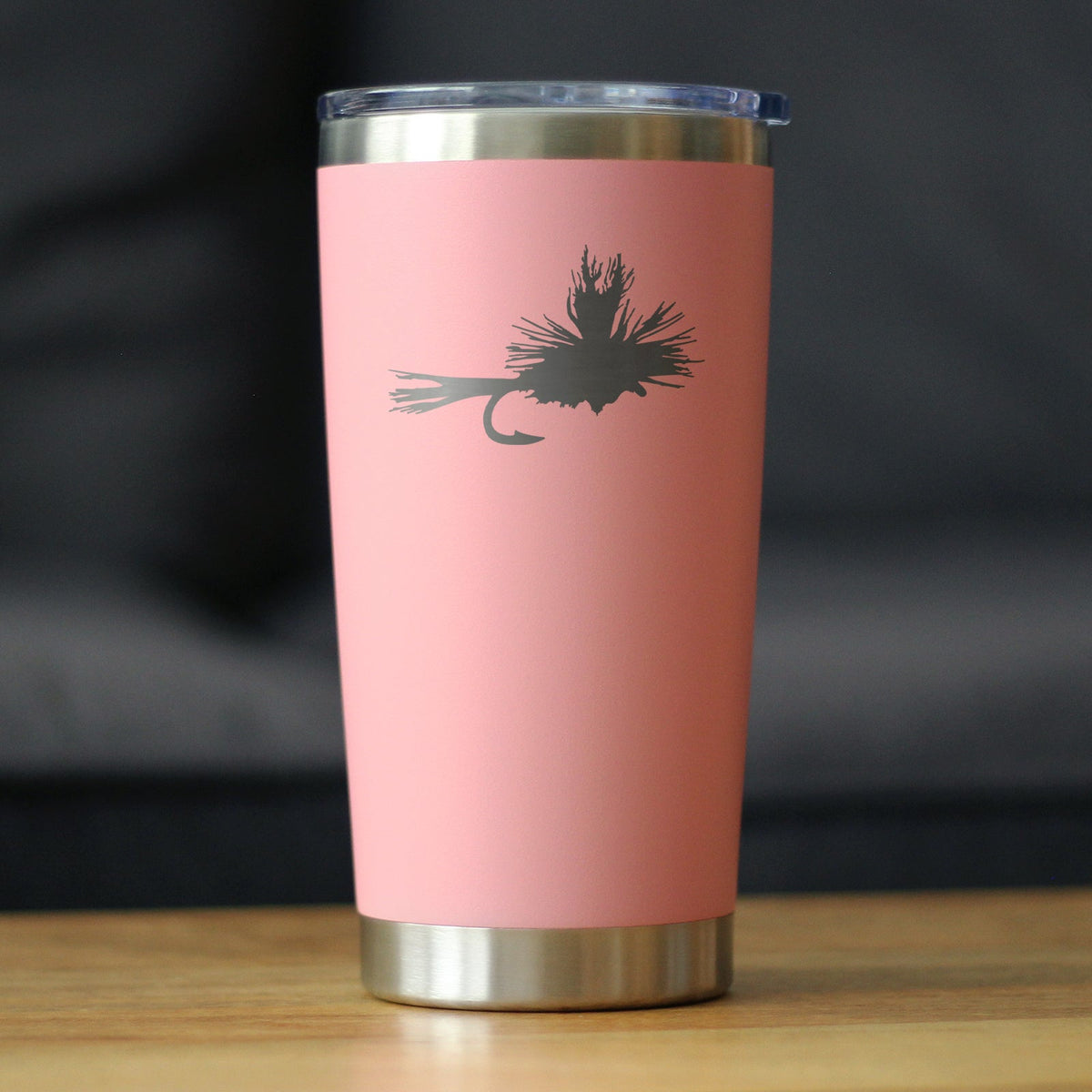 Fishing Fly - Insulated Coffee Tumbler Cup with Sliding Lid - Stainless Steel Mug - Unique Flyfishing Gifts for Fishermen