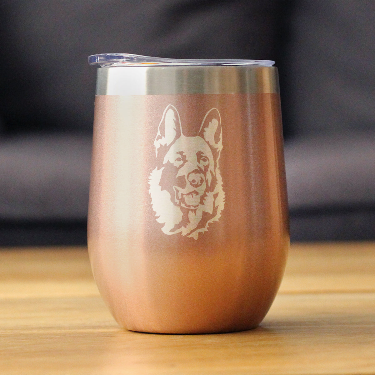 German Shepherd - Wine Tumbler with Sliding Lid - Stemless Stainless Steel Insulated Cup - German Shepherds Outdoor Camping Mug