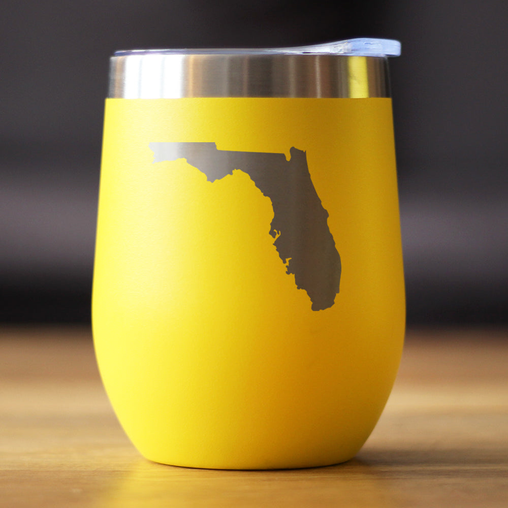 Florida State Outline - Wine Tumbler Glass with Sliding Lid - Stainless Steel Insulated Mug - State Themed Outdoor Camping Gifts For Floridians