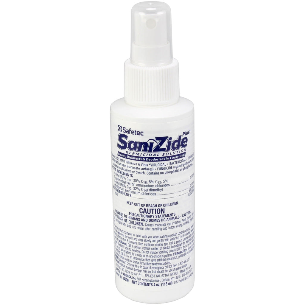 Sanizide Plus environmental surface germicidal solution, 4 oz. plastic bottle with pump spray, 1 ea.