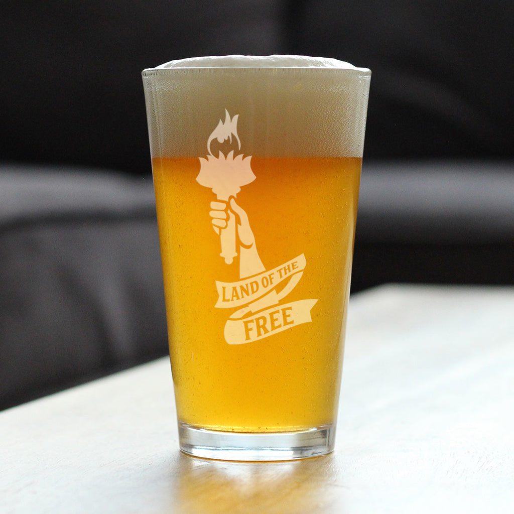 Land of the Free - American Patriotic Pint Glass Gift for Beer Drinking Men & Women - 16 oz Glasses