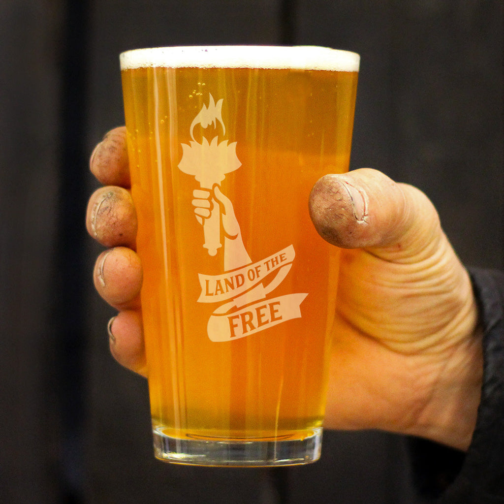Land of the Free - American Patriotic Pint Glass Gift for Beer Drinking Men & Women - 16 oz Glasses