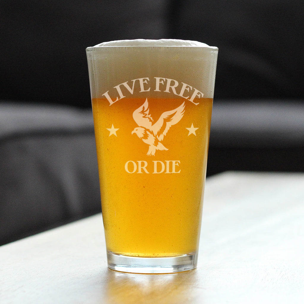 Live Free Or Die - American Patriotic Pint Glass Gift for Beer Drinking Men & Women - 16 oz Glasses