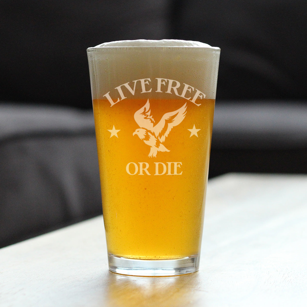 Live Free Or Die - American Patriotic Pint Glass Gift for Beer Drinking Men & Women - 16 oz Glasses
