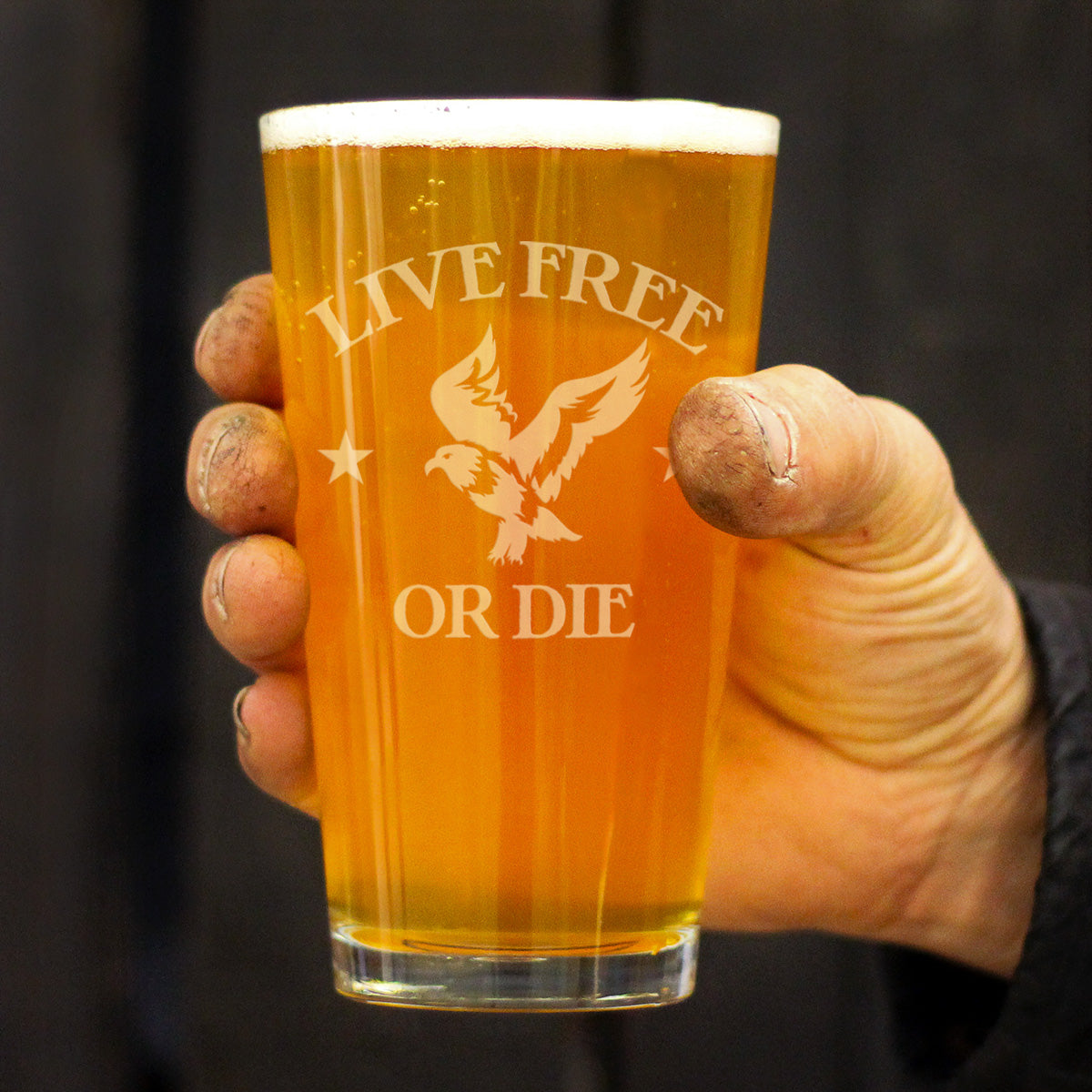 Live Free Or Die - American Patriotic Pint Glass Gift for Beer Drinking Men & Women - 16 oz Glasses