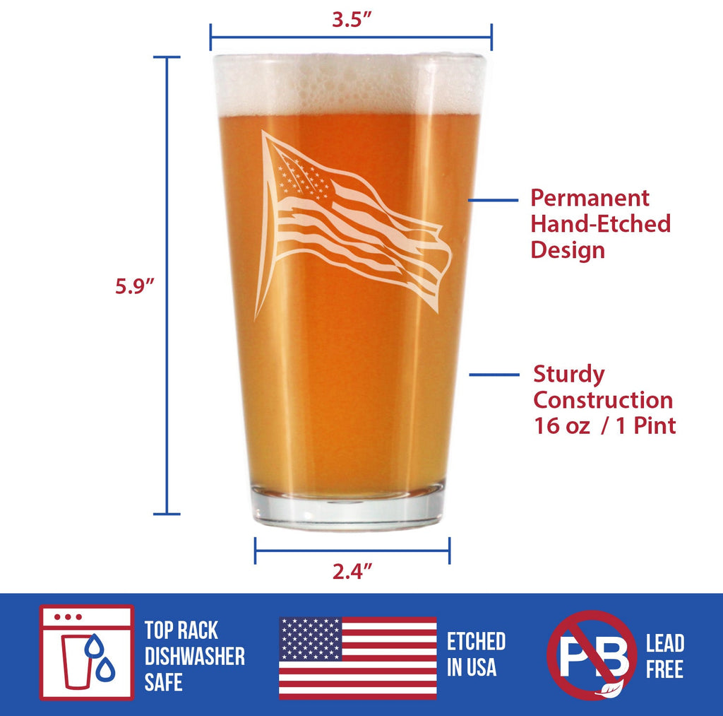 American Flag Pint Glass Gift for Beer Drinking Patriotic Men & Women - 16 oz Glasses