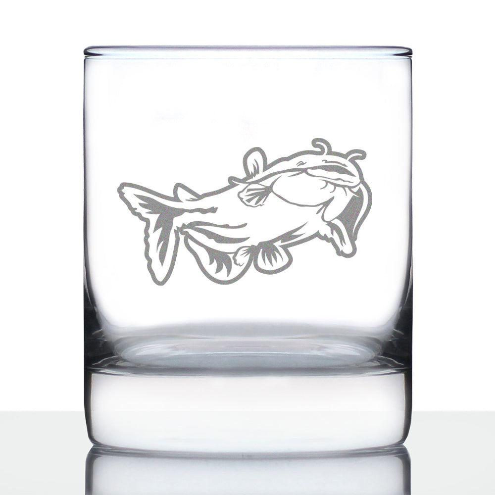 Catfish - Whiskey Rocks Glass - Catfishing Gifts for Fisherman - Whisky Fish Tumbler & Fishing Decor - 10.25 oz