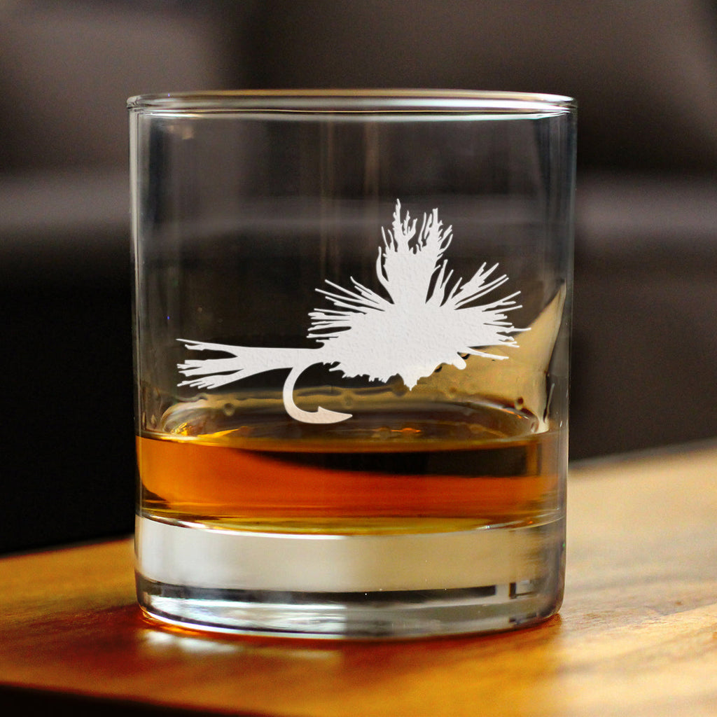 Fly Fishing Whiskey Rocks Glass - Unique Flyfishing Themed Gifts for Fishermen - 10.25 Oz Glasses