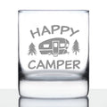 Happy Camper - Whiskey Rocks Glass - Fun RV Gifts for Men & Women Who Love Drinking Whisky & Camping Decor - 10.25 oz