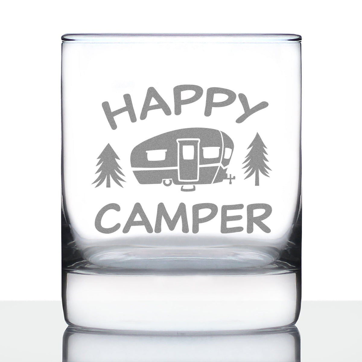 Happy Camper - Whiskey Rocks Glass - Fun RV Gifts for Men & Women Who Love Drinking Whisky & Camping Decor - 10.25 oz