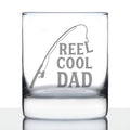 Reel Cool Dad - Funny Whiskey Rocks Glass - Fishing Gifts for Fathers - Engraved 10.25 oz Glasses - Fun Fish Cups