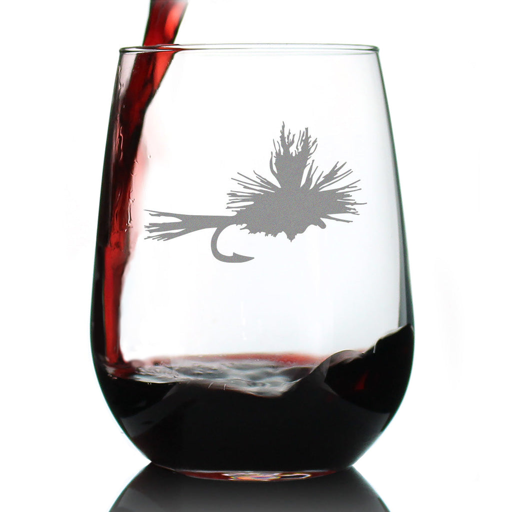 Fly Fishing Stemless Wine Glass - Unique Flyfishing Themed Gifts for Fishermen - Large 17 Oz Glasses