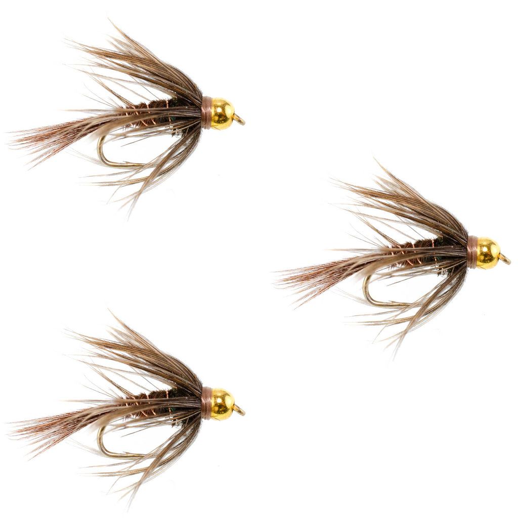 3 Pack Soft Hackle Bead Head Pheasant Tail Nymph Fly - Size 14