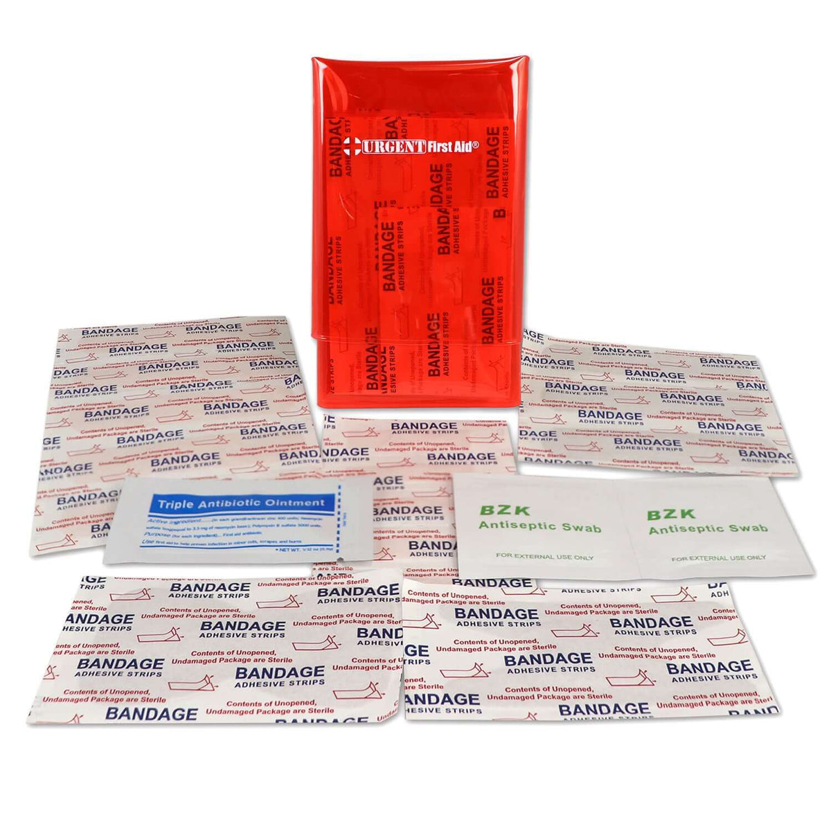 Mini Folding First Aid Pack, Red, Urgent First Aid, 18 Pieces