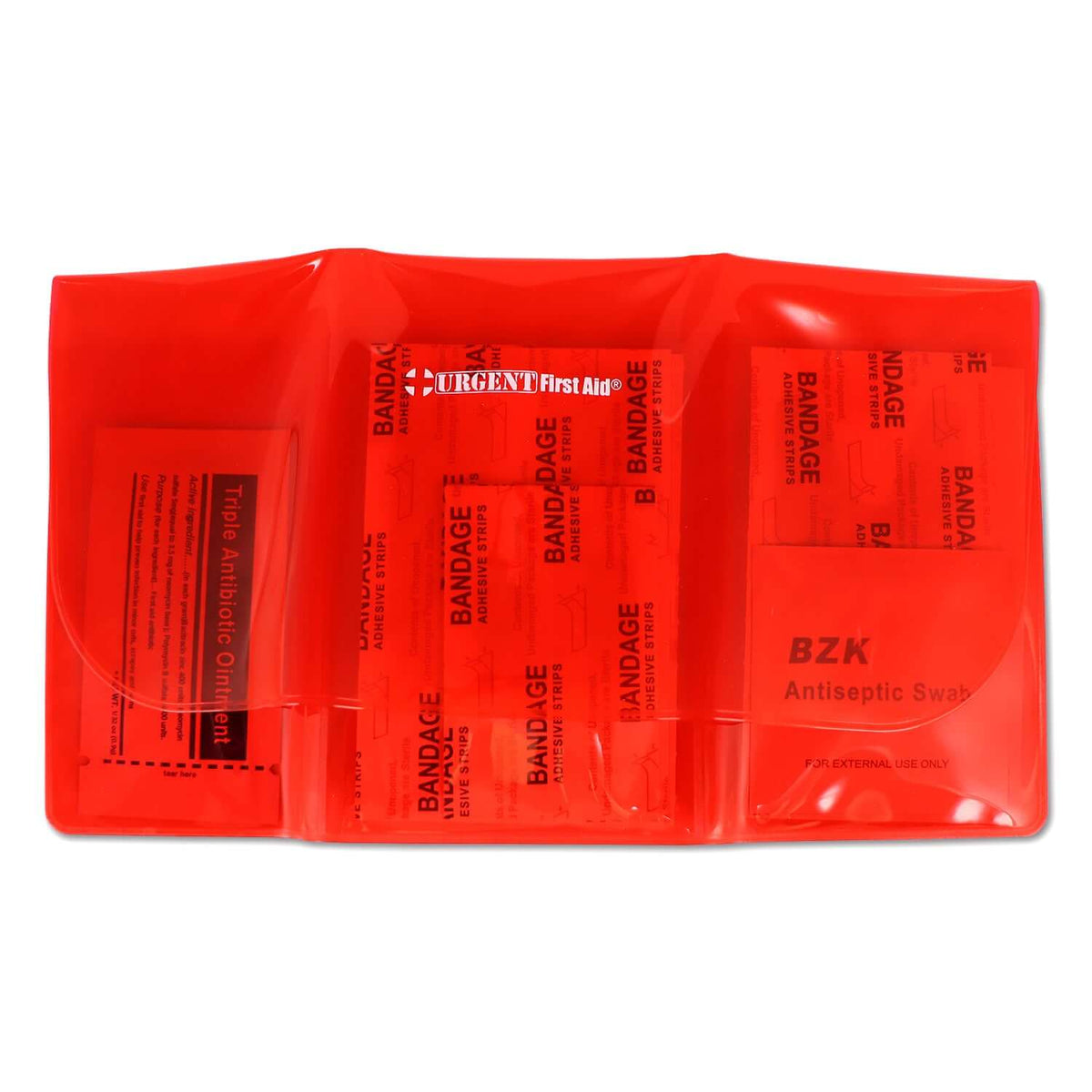 Mini Folding First Aid Pack, Red, Urgent First Aid, 18 Pieces